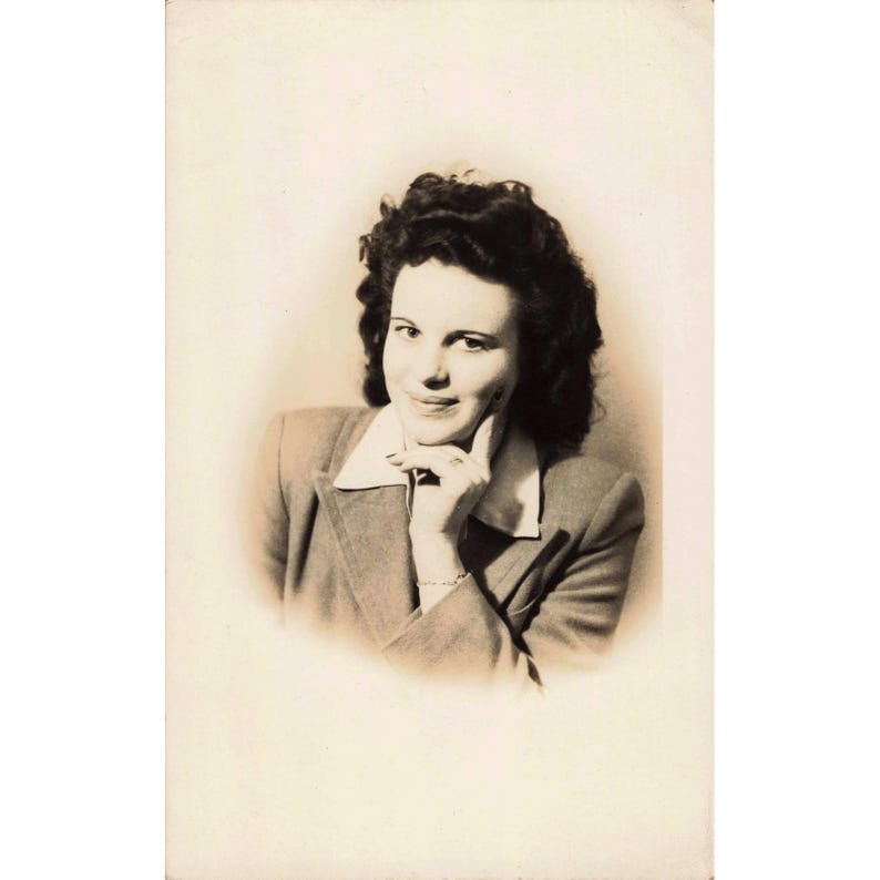 Vintage Black and White Portrait RPPC Photograph Woman Posed Blazer 1940s 1950s image 1
