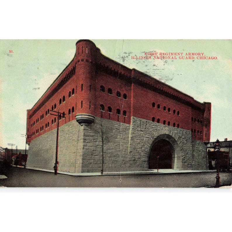 Vintage 1912 First Regiment Armory Illinois National Guard Chicago Postcard image 1