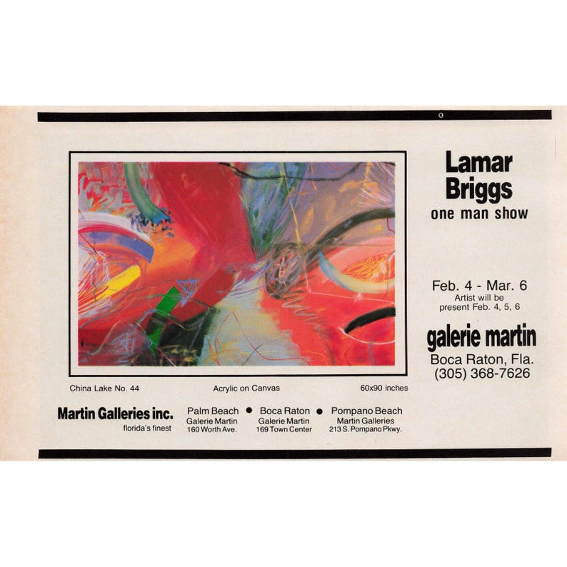 Vintage Lamar Briggs One Man Show Galerie Martin Boca Raton Florida Print Ad image 1