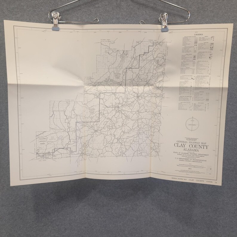 VTG 1973 Clay County Alabama General Highway Map Lineville Ashland Delta Hollins image 1