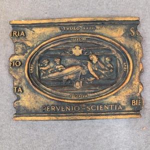 Marko Mfg Inc Pervenio Scientia Latin Classical Relief Gold Wall Plaque 1074 imagen 1