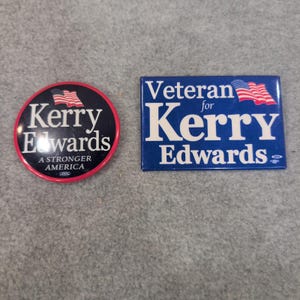 Kerry Edwards Veteran For Kerry Edwards Political Campaign Buttons Set image 1