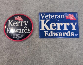 Kerry Edwards Veteran For Kerry Edwards Political Campaign Buttons Set