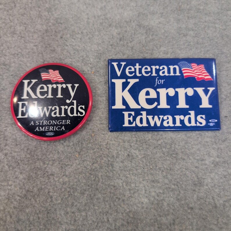 Kerry Edwards Veteran For Kerry Edwards Political Campaign Buttons Set image 1