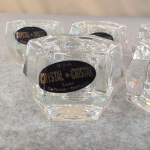USA Crystal Hexagon Lead Glass Taper Candle Holders Set of 7 Clear Faceted image 2
