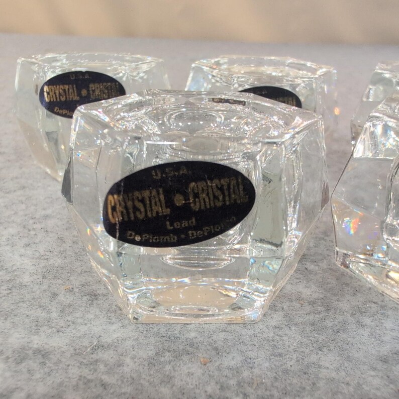 USA Crystal Hexagon Lead Glass Taper Candle Holders Set of 7 Clear Faceted image 2
