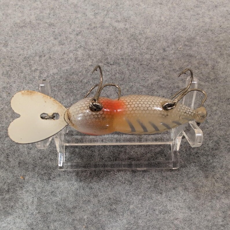 Vintage Whopper Stopper Hellbender Fishing Lure White Orange Eye Propeller Spin image 4
