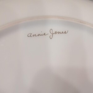 Annie Jones Hand Painted Porcelain Cake Plate Gold Gilt Monogram Scalloped White image 5