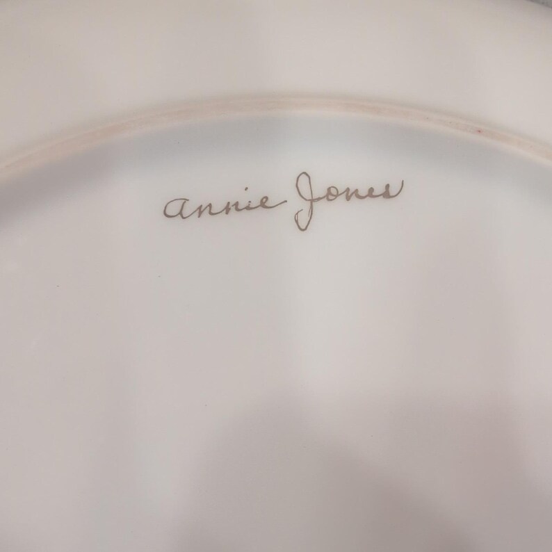 Annie Jones Hand Painted Porcelain Cake Plate Gold Gilt Monogram Scalloped White image 5