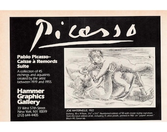 Vintage Pablo Picasso Caisse a Remords Suite Hammer Graphics Gallery Print Ad