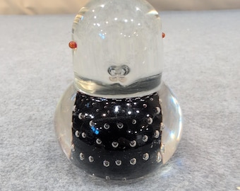Kreiss Glass Figurine Bubble Bird Paperweight Red Eyes Black Body Handcrafted