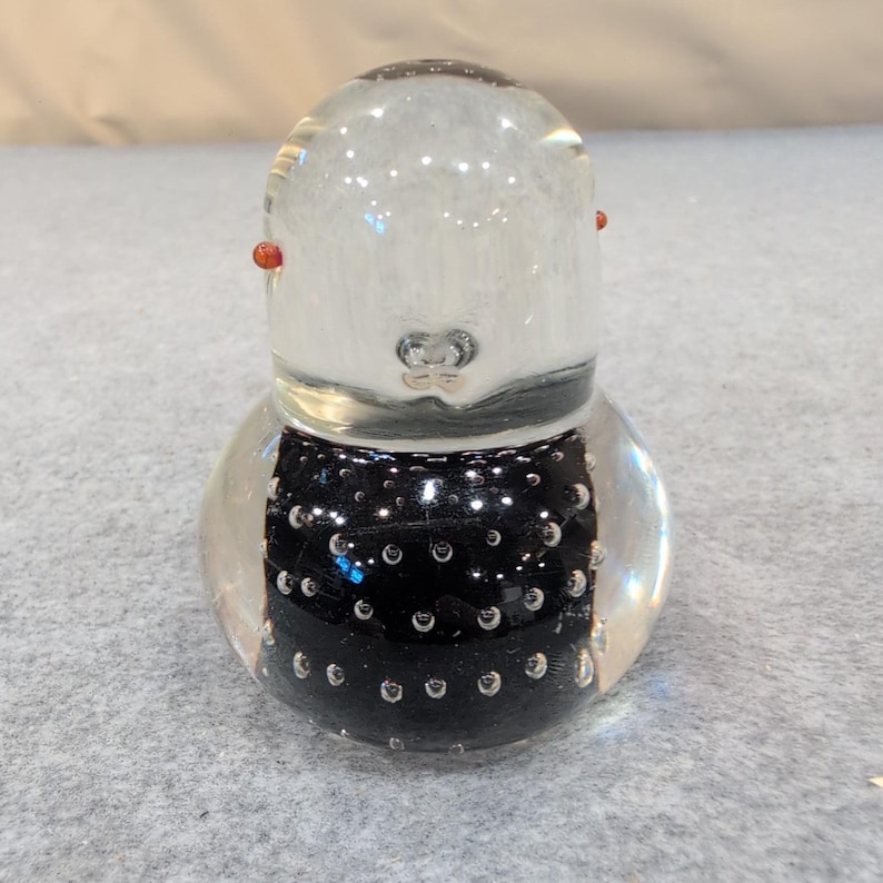 Kreiss Glass Figurine Bubble Bird Paperweight Red Eyes Black Body Handcrafted image 1