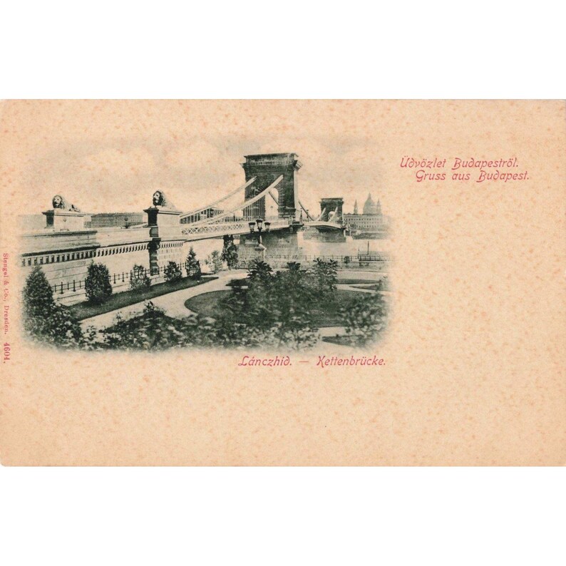 Budapest Hungary Chain Bridge Lanczhid Vtg Postcard Stengel & Co 4604 image 1