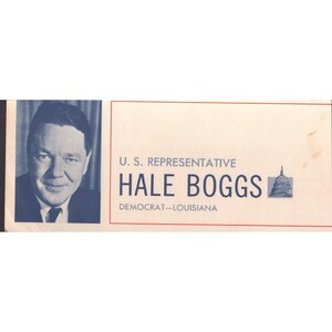 Vintage Hale Boggs US Representative Louisiana Democrat Political Ephemera VG image 1