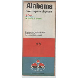 Vintage 1975 Alabama Road Map and Directory Amoco Oil Company Gas Station Map image 1