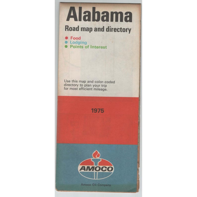 Vintage 1975 Alabama Road Map and Directory Amoco Oil Company Gas Station Map image 1