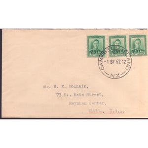 Postzegelbrief van Campbell Island, Nieuw-Zeeland, uit 1952 met afbeelding van Koning George VI. afbeelding 1