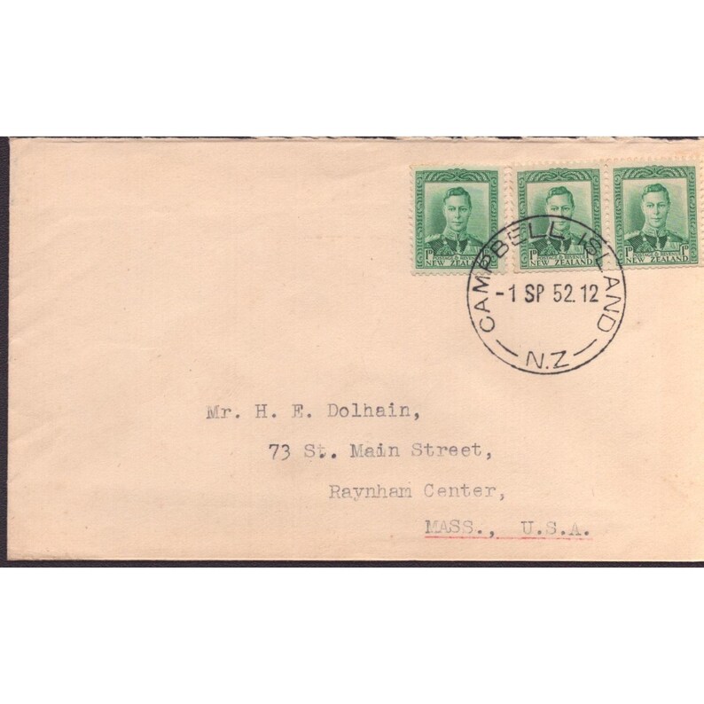 Postzegelbrief van Campbell Island, Nieuw-Zeeland, uit 1952 met afbeelding van Koning George VI. afbeelding 1