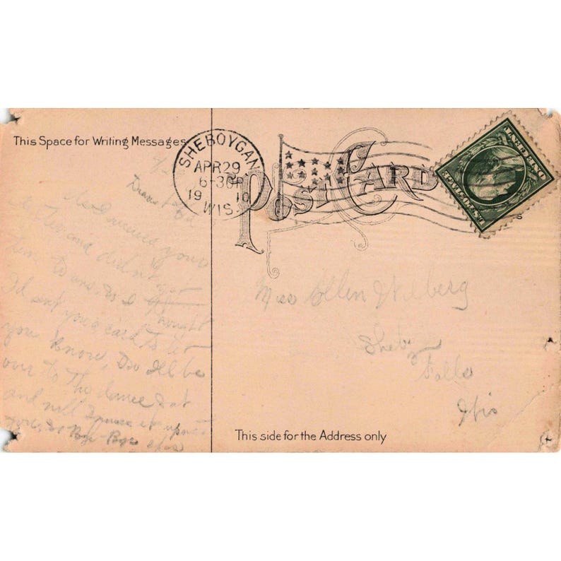 Vtg 1910 Romantic Couple Postcard Sheboygan WI Divided Back Lithograph image 2