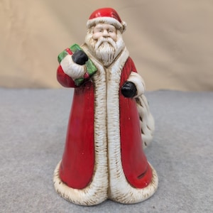 Claire Burke 1991 Ceramic Santa Claus Planter Candy Dish Red Green Holly image 1