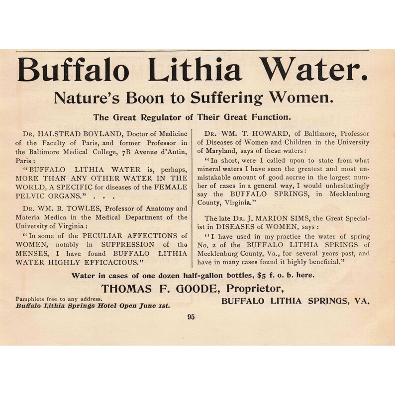 1892 Buffalo Lithia Water Vintage Advertisement Medicinal Cures Quack Medicine image 1