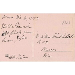 Carte postale du Nouvel An 1917, paysage enneigé allemand, Monroe, Wisconsin, très bon état. image 2