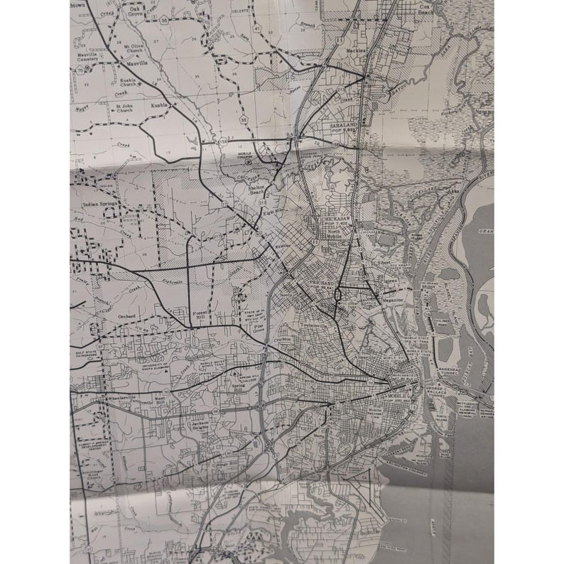 VTG 1982 Mobile County Alabama General Highway Map 39" x 18" Bayou La Batre image 4