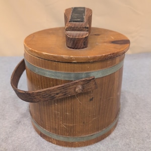 Vintage Firkin Style Wooden Shoe Shine Bucket with Footrest and German Brush image 1