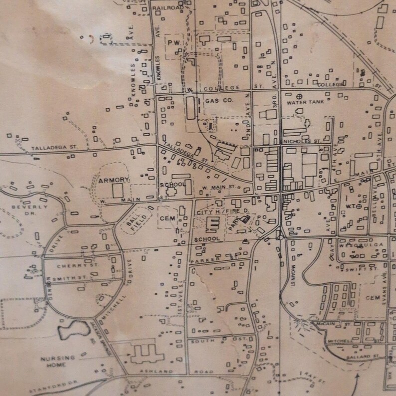 VTG Lineville Alabama Map 1978 City Map Mounted on Wood 21" x 16.5" Clay County image 3