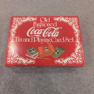 Old Fashioned Coca-Cola Tin and Playing Card Set 2 Decks Score Pad Pencil Red image 1