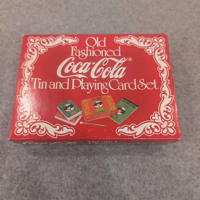Old Fashioned Coca-Cola Tin and Playing Card Set 2 Decks Score Pad Pencil Red image 1