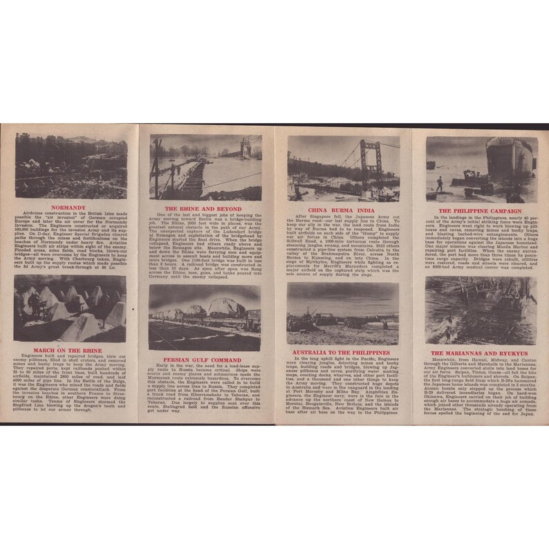 1946 US Army Corps of Engineers WWII Overseas History Fold-Out Brochure VG image 4