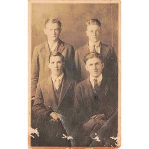 RPPC Four Young Men Formal Suits Studio Portrait AZO 1904-1918 Real Photo image 1