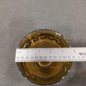 Vintage Indiana Glass Kings Crown Amber Carnival Glass Compote Iridescent Bowl image 3