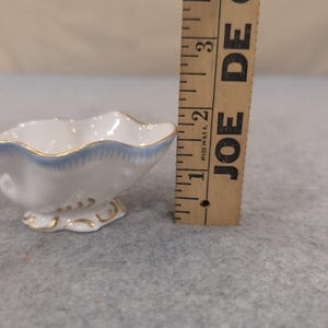 VA Portugal Miniature Porcelain Gravy Boat White Blue Gold Gilt Trim VG+ image 5