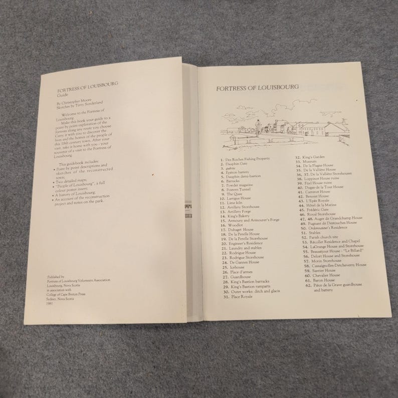 Vintage 1981 Fort van Louisbourg Reisgidskaart Christopher Moore Nova Scotia afbeelding 2