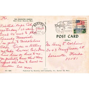 Vintage-Postkarte von 1968 der Federated Church in Hyannis, Massachusetts (MA 1690 Bromley Co.) Bild 2