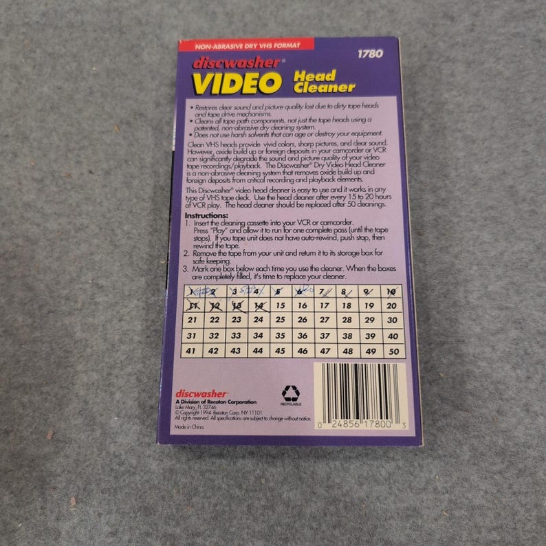 Discwasher Video Head Cleaner VHS Format Non-Abrasive Dry VCR Maintenance 1780 image 2