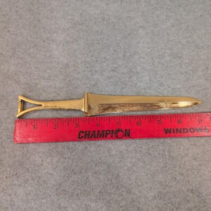 Vintage Gold Tone Metal Dagger Style Letter Opener Minimalist Desk Accessory image 3