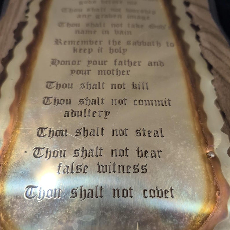Vintage Ten Commandments Wood Metal Wall Plaque Religious Christian Home Decor image 3