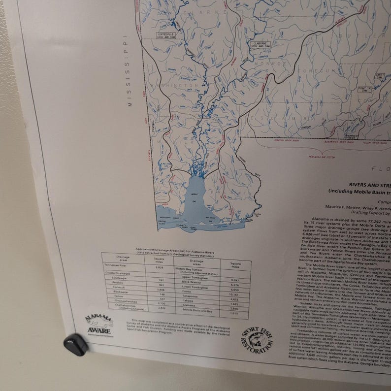 Vtg Geological Survey of Alabama Special Map 241 Rivers & Streams of AL 30×22" image 4