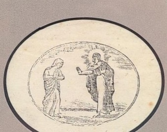 VTG Framed Woodcut Print Jesus & Mary Magdalene John 20:17 "Do not hold onto me"