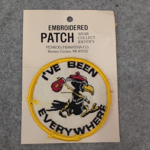 Embroidered Patch Ive Been Everywhere Bird Travel Souvenir On Card Sew image 1