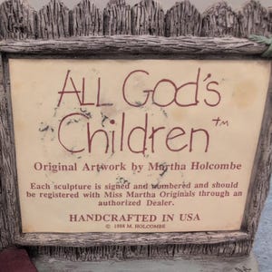 All Gods Children Martha Holcombe 1988 Handgefertigte USA Figur Mädchen Zaun Zeichen Bild 3