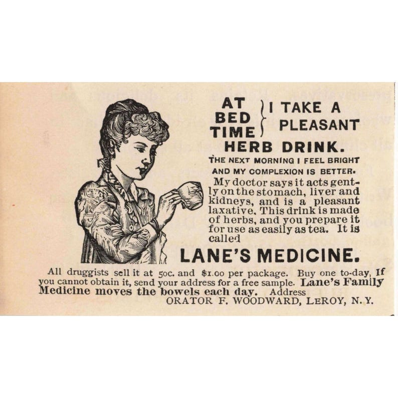 1892 Antique Lane's Medicine Vintage Advertising Print Woman Drinking Herb Drink image 1