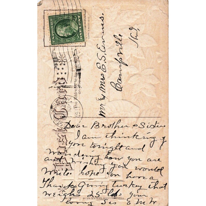 Carte postale vintage de 1910 d'E. Nash pour Thanksgiving, dinde en relief et feuilles d'érable, Allemagne image 2