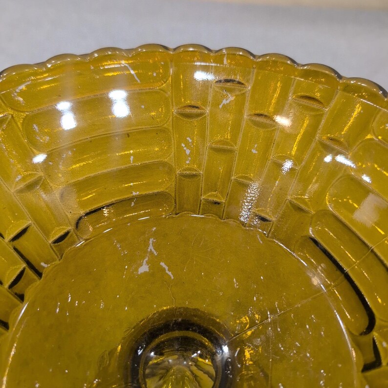 Vintage Olive Green Glass Compote Basketweave Scalloped Pedestal Candy Dish image 8