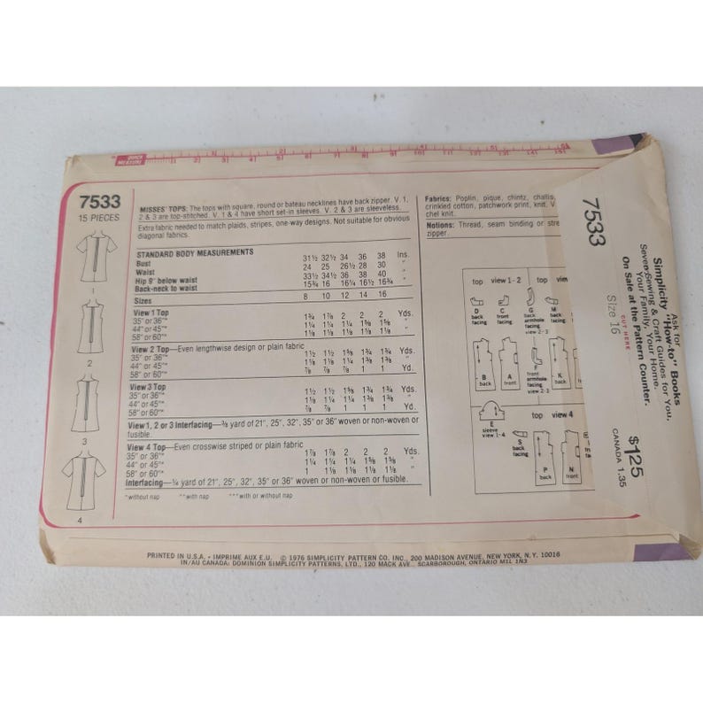Patron de couture Simplicity 76 de VTG 7533 Hauts sans manches UC/FF image 2