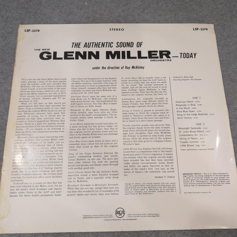 The Authentic Sound of the New Glenn Miller Orchestra Today Vinyl LP LSP-2270 image 2