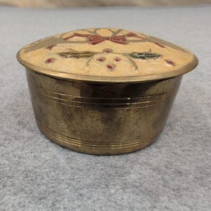 Vintage Brass Trinket Box Decorative Enamel Floral Bow Lid image 5